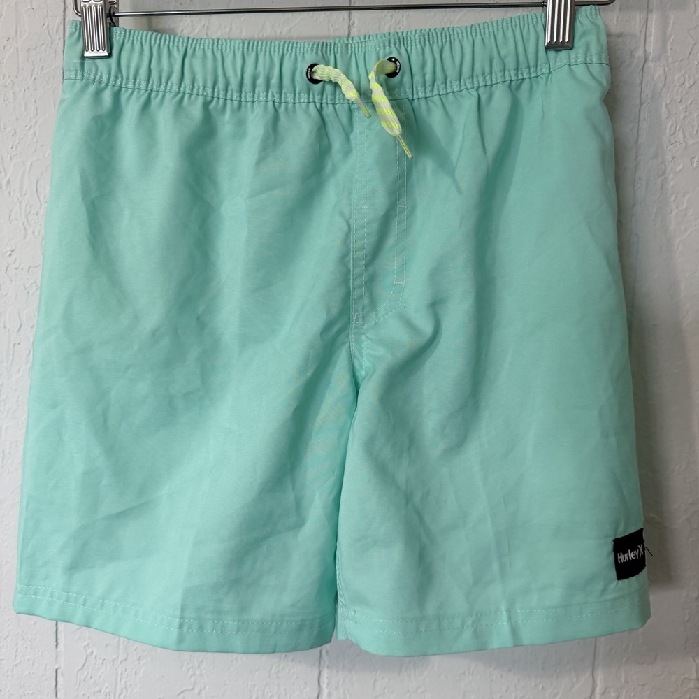 Hurley Boys Green Glow Swim Trunks with liner Medium‎